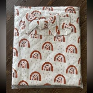 New! Milkmaid Goods Rainbow Confetti Swaddle Blanket & Bow